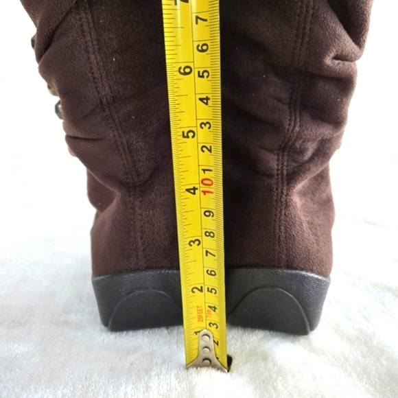 Elegant Brown Knee-High Boots Casual Comfort Low Wedge‎ Heel - Picture 6 of 9